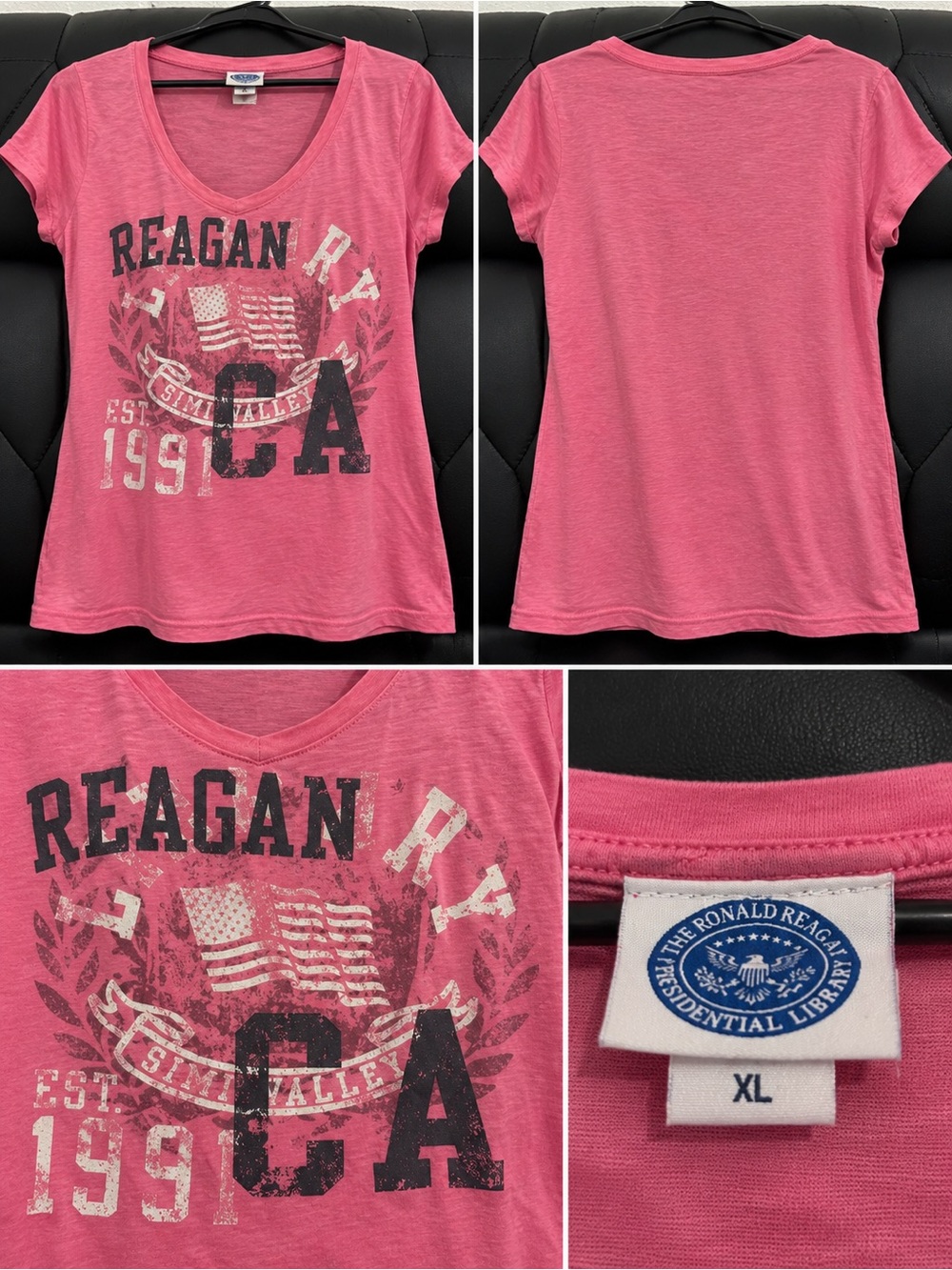 Pink V-Neck Graphic Tee - XL